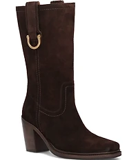 Frye Sedona Mid Calf Suede D-Ring Block Heel Boots