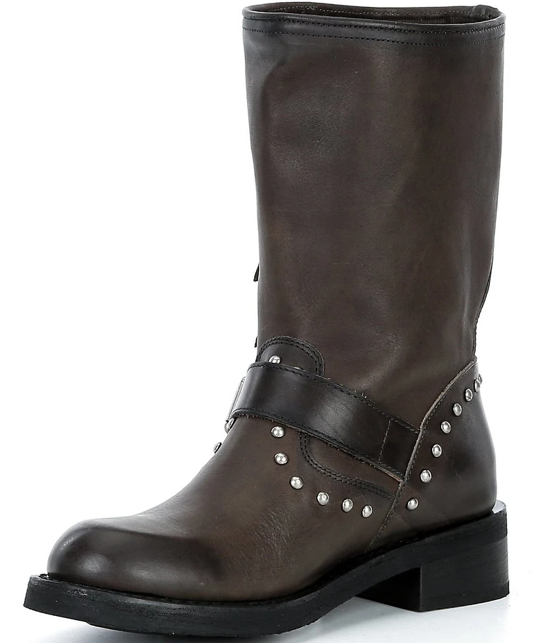 Frye Viv Fringe Studded Leather Engineer Mid Calf Boots
