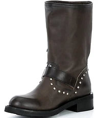 Frye Viv Fringe Studded Leather Engineer Mid Calf Boots
