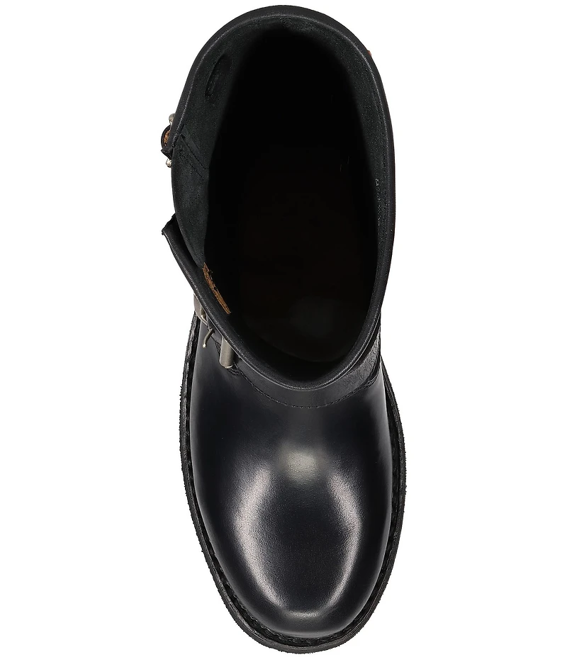 Frye Viv Leather Buckle Hardware Short Engineer Booties