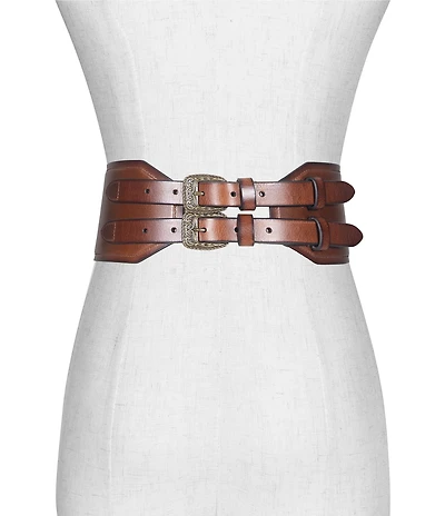 Frye 3.34#double; Western Waist Double Buckle Wide Leather Belt