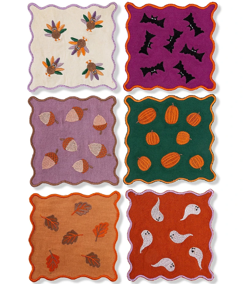 Furbish Fall Embroidered Cocktail Napkin, Set of 6