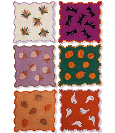 Furbish Fall Embroidered Cocktail Napkin, Set of 6