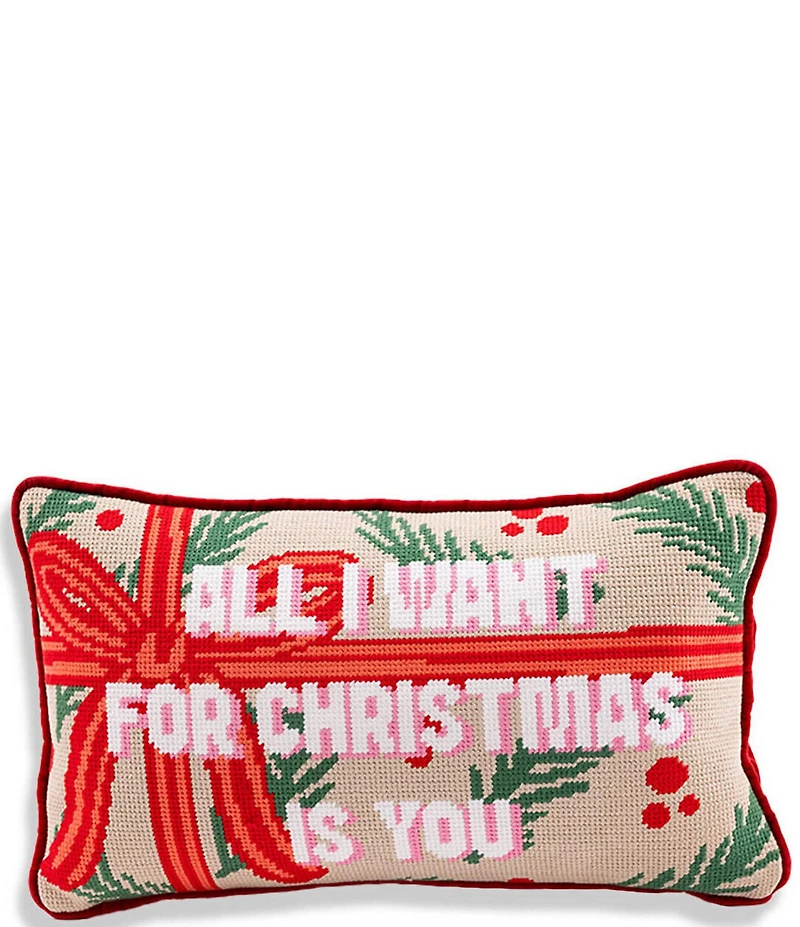 Furbish Holiday Collection All I Want Needlepoint Pillow
