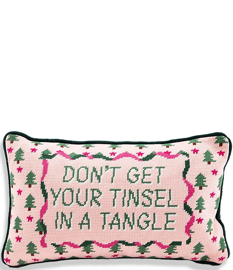 Furbish Holiday Collection Tinsel In A Tangle Needlepoint Pillow