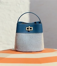 Furla Amelia Canvas Stripe Handle Mini Bucket Bag