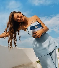 Furla Amelia Canvas Stripe Handle Mini Bucket Bag