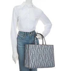 Furla Opprotunity Canvas Logo Print Large Handle Tote Bag