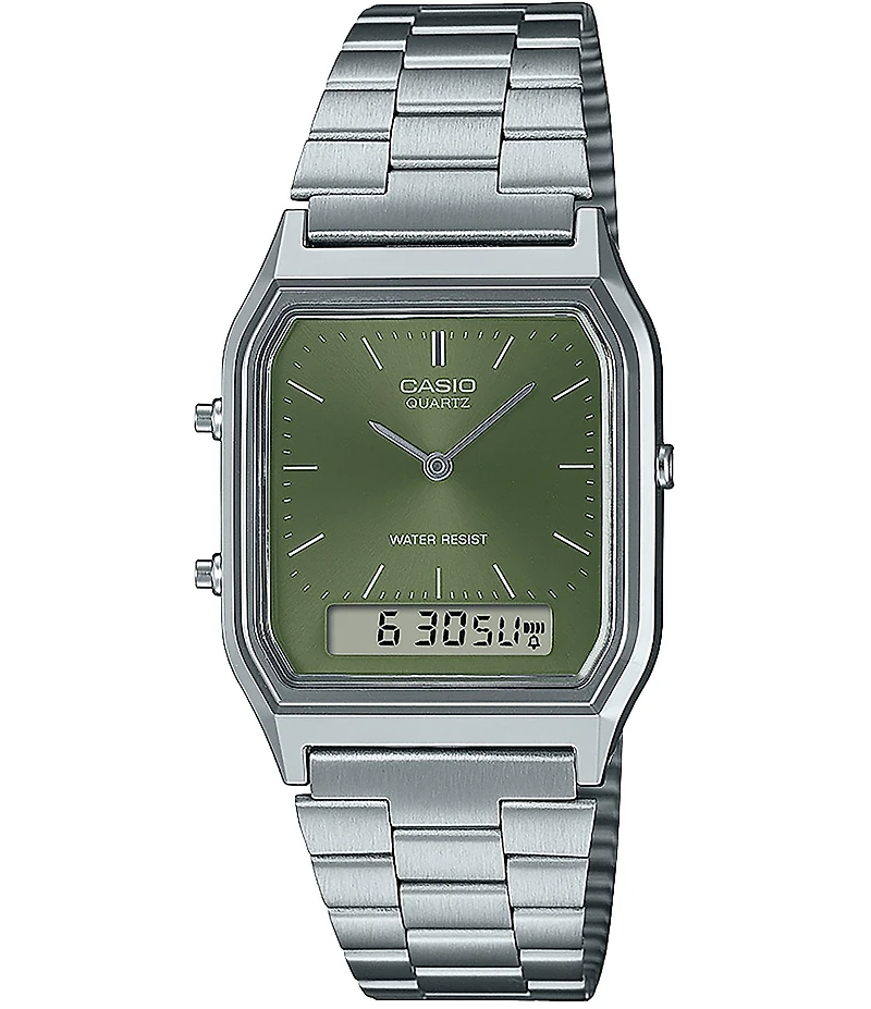 G-Shock Unisex Casio Ana-Digi Solid Stainless Steel Green Dial Bracelet Watch