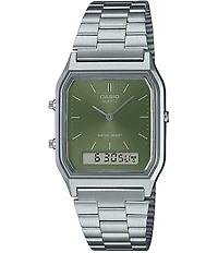 G-Shock Unisex Casio Ana-Digi Solid Stainless Steel Green Dial Bracelet Watch