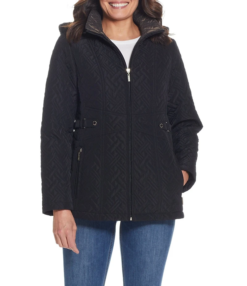 Gallery Diamond Quilted Water Resistant Hooded Zip Front Jacket