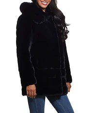 Gallery Grooved Water Resistant Faux Fur Stand Collar Hooded Snap Front Swing Coat