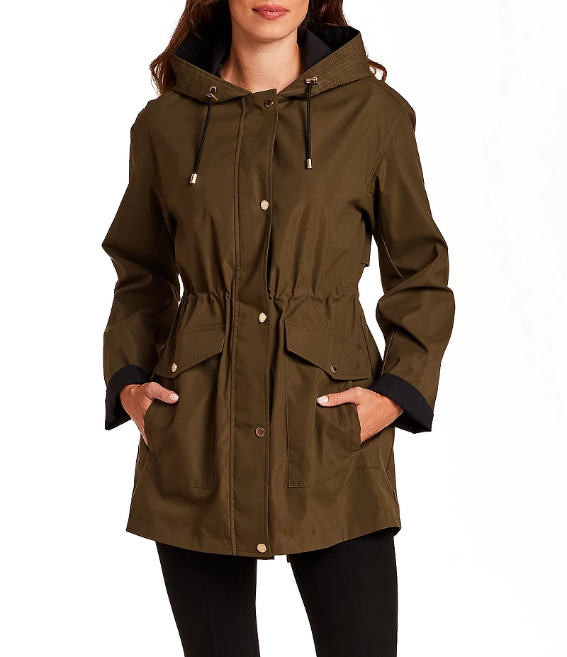 Gallery Ladies Adjustable Hood Internal Drawcord Snap Front Rain Jacket