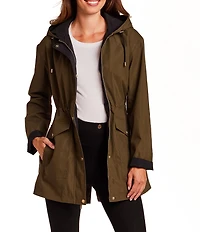 Gallery Ladies Adjustable Hood Internal Drawcord Snap Front Rain Jacket