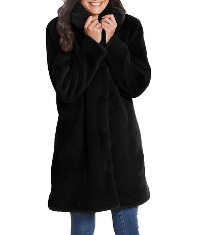 Gallery Ladies Water Resistant Plush Touch Faux Fur Shawl Collar Snap Front Coat