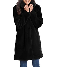 Gallery Ladies Water Resistant Plush Touch Faux Fur Shawl Collar Snap Front Coat