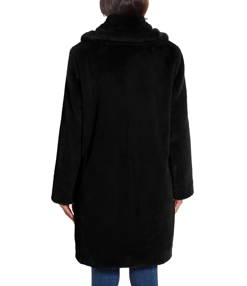 Gallery Ladies Water Resistant Plush Touch Faux Fur Shawl Collar Snap Front Coat