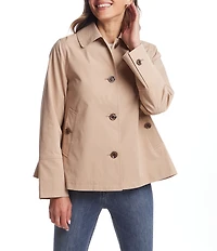 Gallery Ladies Solid Stand Collar Long Sleeves Water Resistant Button Front Short Rain Jacket