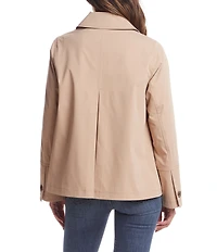 Gallery Ladies Solid Stand Collar Long Sleeves Water Resistant Button Front Short Rain Jacket