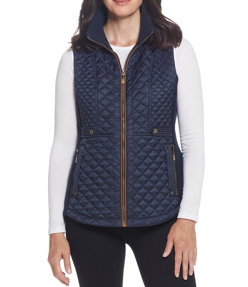 Gallery Quilted Zip Side Pocket Stand Collar Vest