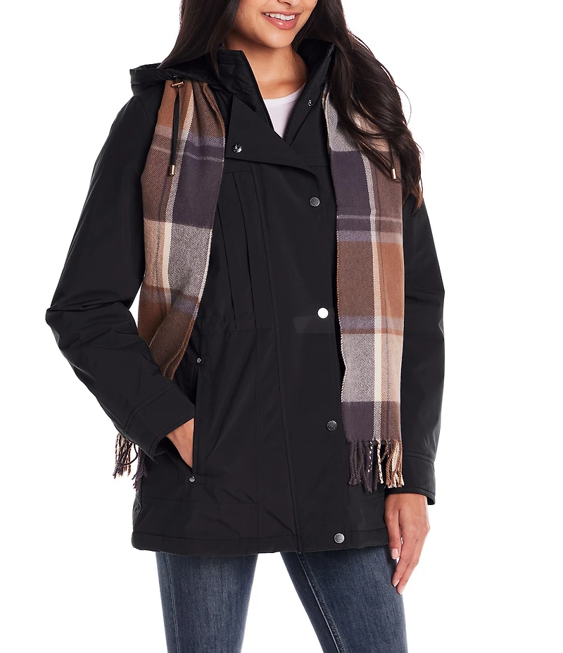 Gallery Removable Hood Stand Collar Scarf Polyfill Snap Front Anorak Jacket
