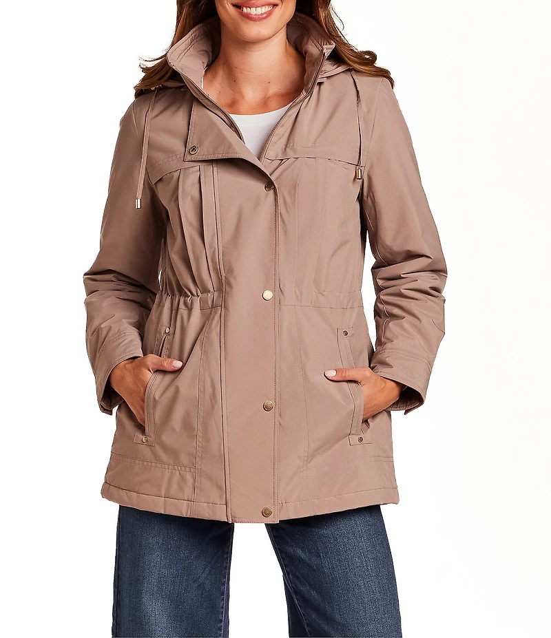 Gallery Removable Hood Stand Collar Scarf Polyfill Snap Front Anorak Jacket
