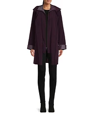 Gallery Silk Bib Stand Collar Detachable Hood Pocketed Rain Coat
