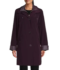 Gallery Silk Bib Stand Collar Detachable Hood Pocketed Rain Coat