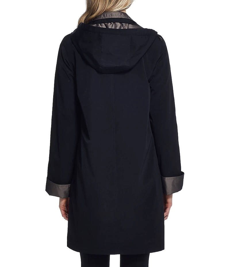 Gallery Silk Bib Stand Collar Detachable Hood Pocketed Rain Coat