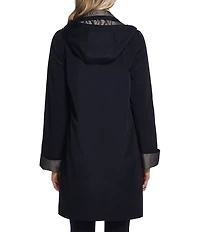 Gallery Silk Bib Stand Collar Detachable Hood Pocketed Rain Coat
