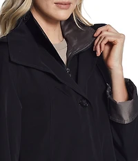 Gallery Silk Bib Stand Collar Detachable Hood Pocketed Rain Coat