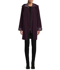 Gallery Silk Bib Stand Collar Detachable Hood Pocketed Rain Coat