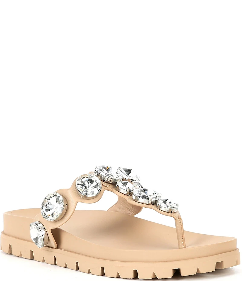 GB Beach-Bar Jewel Ornamented Platform Thong Sandals