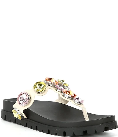 GB Beach-Bar Jewel Ornamented Platform Thong Sandals
