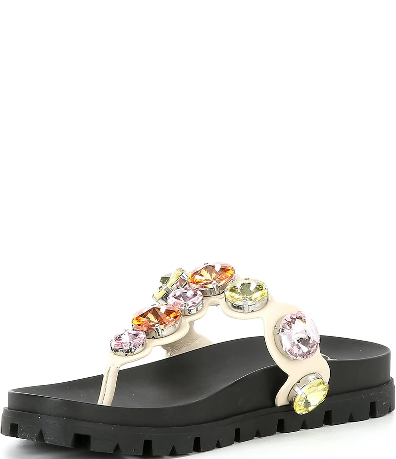 GB Beach-Bar Jewel Ornamented Platform Thong Sandals