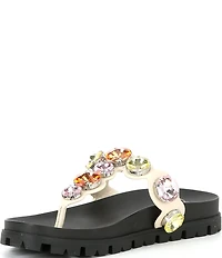 GB Beach-Bar Jewel Ornamented Platform Thong Sandals