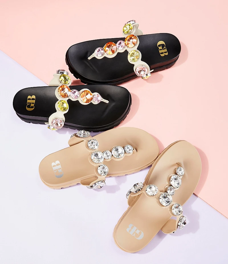 GB Beach-Bar Jewel Ornamented Platform Thong Sandals