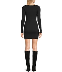 GB Beaded Bow Long Sleeve Sweater Mini Dress