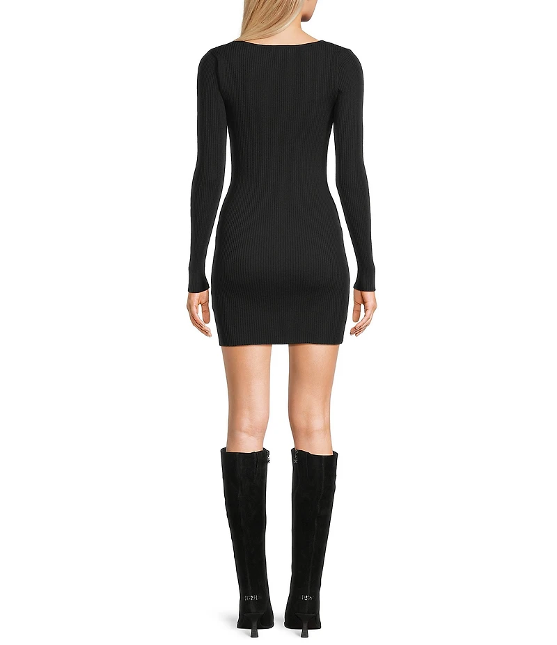 GB Beaded Bow Long Sleeve Sweater Mini Dress