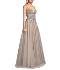GB Beaded Tulle A-Line Gown