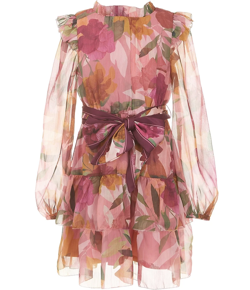 GB Belted Long Sleeve Tiered Dress