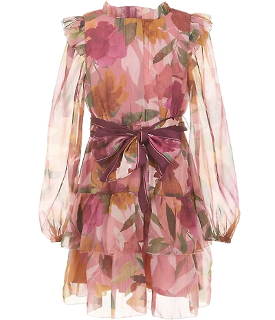 GB Belted Long Sleeve Tiered Dress