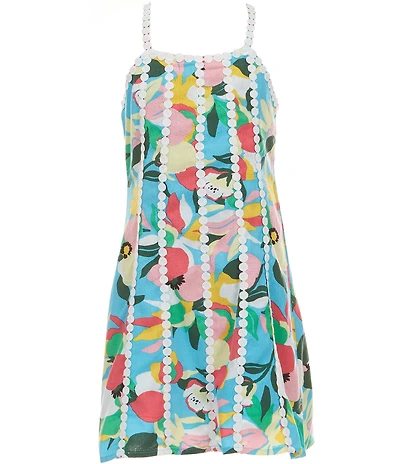 GB Big Girls Sleeveless Multi Print Ric Rac Trim Dress
