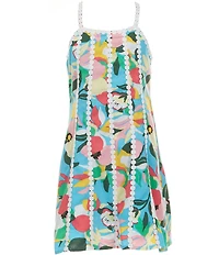 GB Big Girls Sleeveless Multi Print Ric Rac Trim Dress