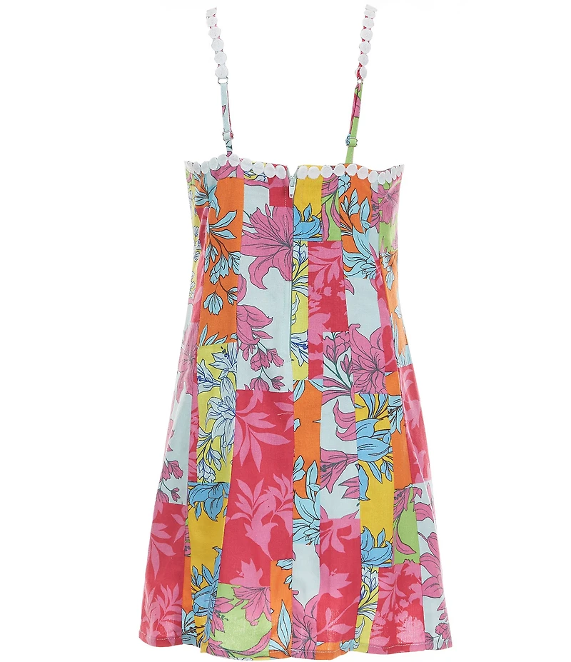 GB Big Gils Sleeveless Multi Print Ric Rac Trim Dress