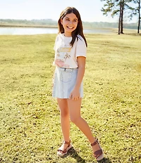GB Big Girls Asymmetrical Front Pocket Mini Raw Hem Denim Skort