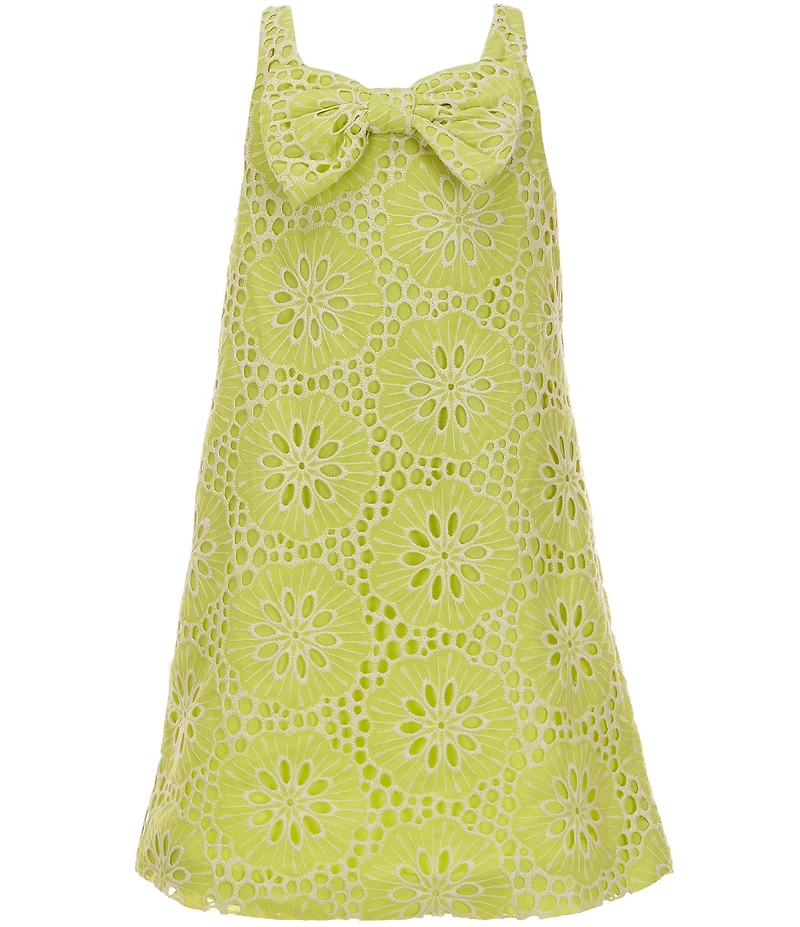 GB Big Girls Bow Front Sleeveless Eyelet Shift Dress