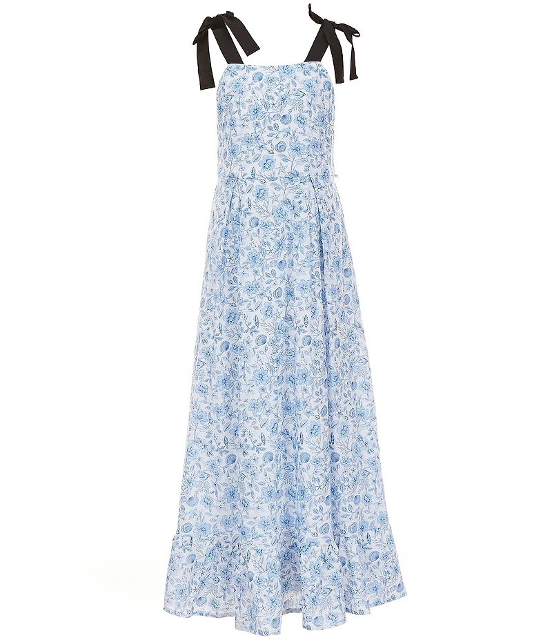GB Big Girls Floral Print Ribbon Strap Maxi Dress