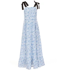 GB Big Girls Floral Print Ribbon Strap Maxi Dress