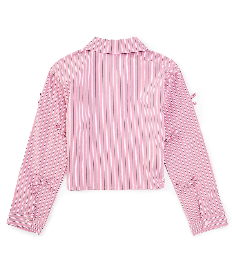 GB Big Girls Long Sleeve Wide Stripe Bow Button Up Shirt